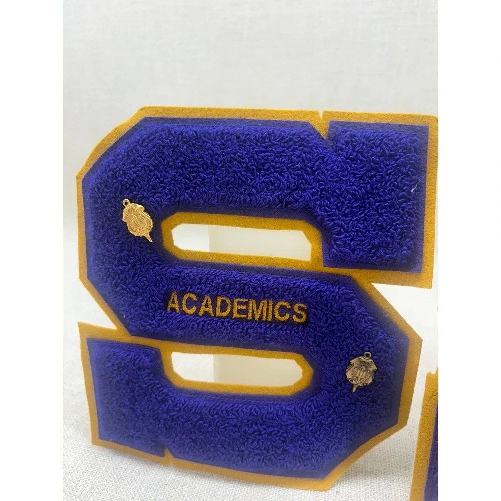 Vintage Varsity Letterman‎ Patches Purple Gold Letter S Academics Choir Pins Set